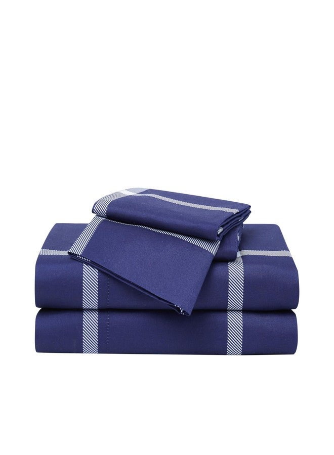 TRULY SOFT Printed Windowpane White and Navy Polyester 4-Piece Full Sheet Set, Geometric Themed, for Men and Women, Oeko-TEX Certified Confidence - Image 3