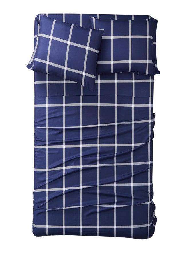 TRULY SOFT Printed Windowpane White and Navy Polyester 4-Piece Full Sheet Set, Geometric Themed, for Men and Women, Oeko-TEX Certified Confidence - Image 4