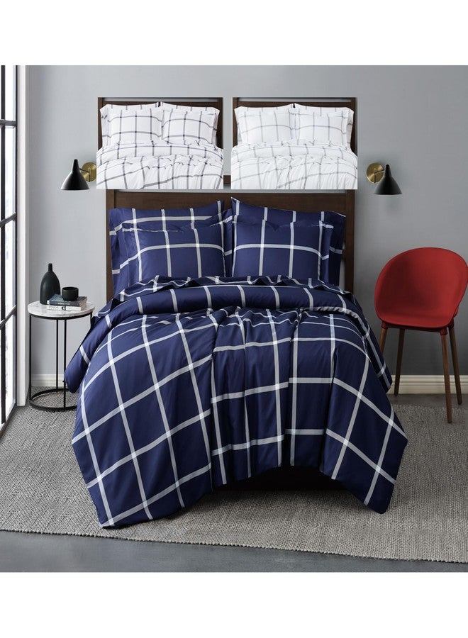 TRULY SOFT Printed Windowpane White and Navy Polyester 4-Piece Full Sheet Set, Geometric Themed, for Men and Women, Oeko-TEX Certified Confidence - Image 5