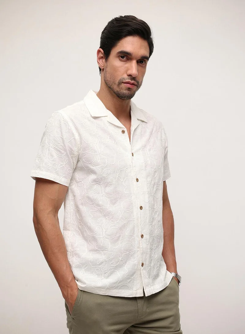 Dennis Lingo  Ecru 100% Cotton Embriodered Button Down Relaxed Shirt For Men for Men | Best Price UAE