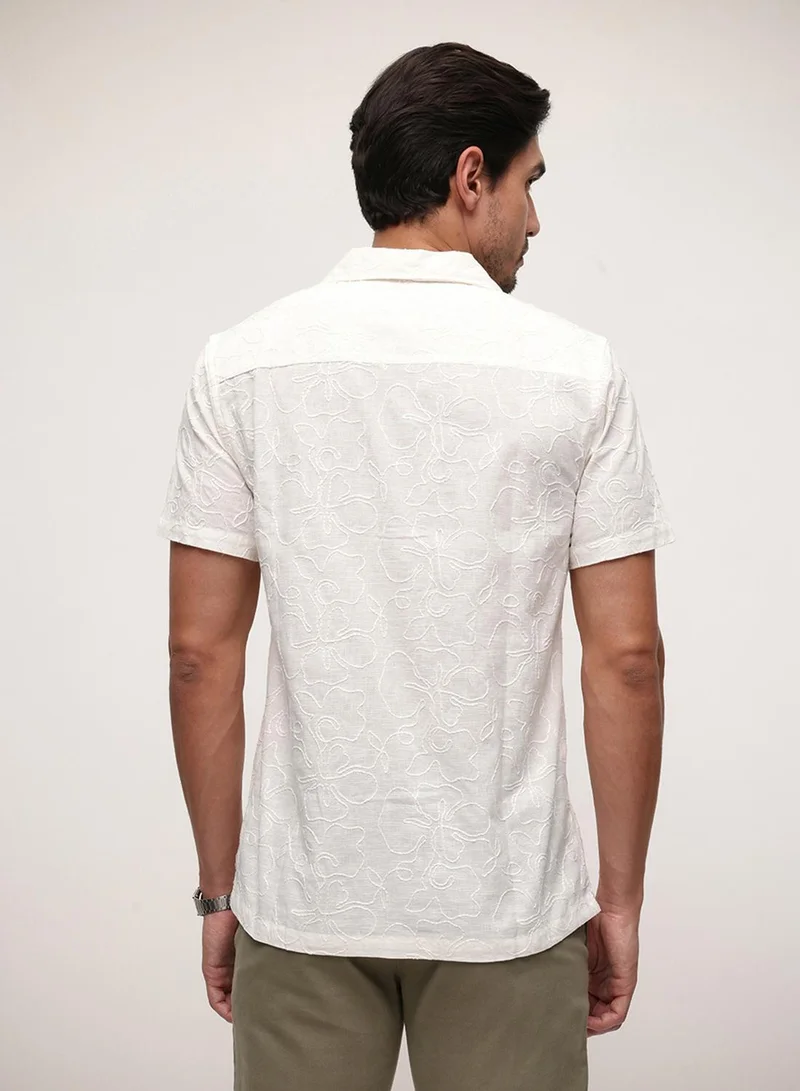 Dennis Lingo  Ecru 100% Cotton Embriodered Button Down Relaxed Shirt For Men for Men | Best Price UAE