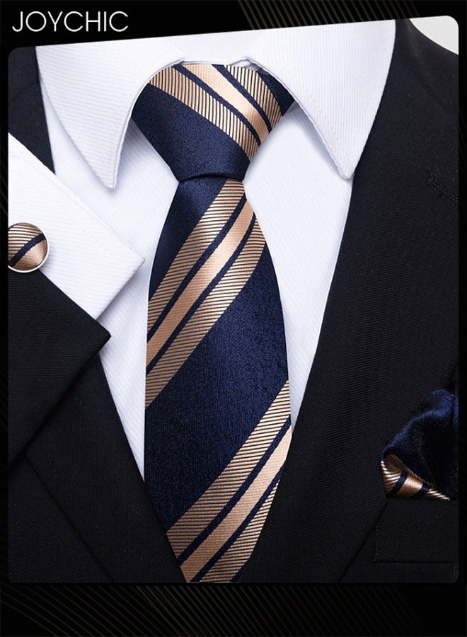 Joychic Men Classic Pattern Business Adjustable Necktie and Pocket Square Cufflink Set for Office Work Formal Occasions - Image 1