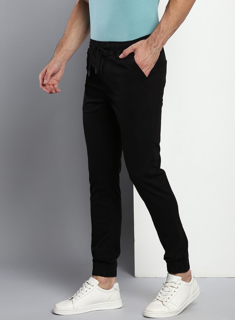 Dennis Lingo Regular Fit Men's Black Cotton Trousers - Mid-Rise, Full Length, Button & Zip Closure  - Image 2