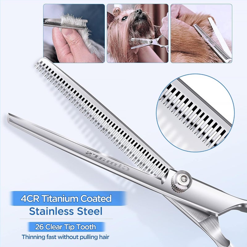 Gimars 7.0in Professional 4CR Stainless Steel Safety Round Tip 6 in 1 Professional Dog Grooming Scissors Heavy Duty Titanium Coated Pet Grooming Scissor for Dogs, Cats and Other Animals - Image 3