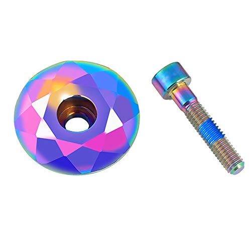 Thinvik Bicycle Headset Top Cap with Bolts,1 1/8 inch Bicycle Rainbow Color Al Alloy & Bolt Mountain Bike Stem Top Cap Cover Headset Screws for MTB Road XC FR Bike Stems - Image 1