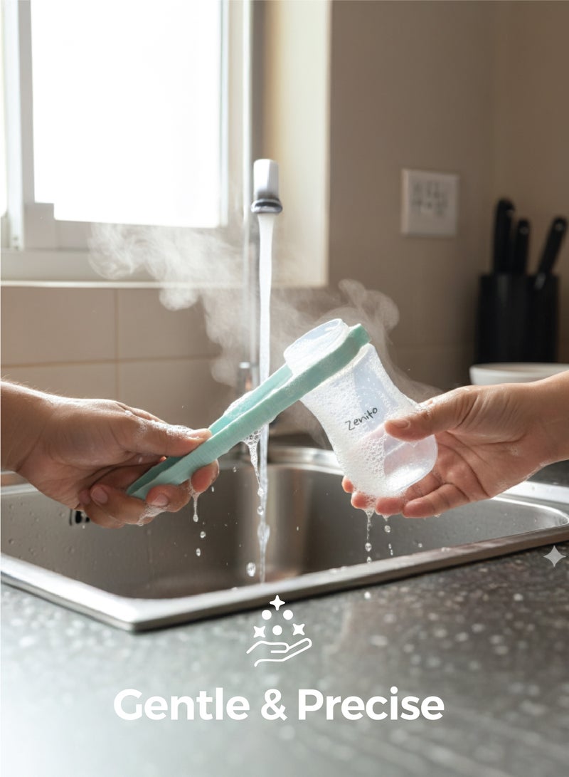 زينيث طقم فرشاة زينيتو لتنظيف زجاجات وإكسسوارات الطفل - شعيرات ناعمة، بلاستيك BPA-Free، مقبض طويل لسهولة الإستخدام - Image 4