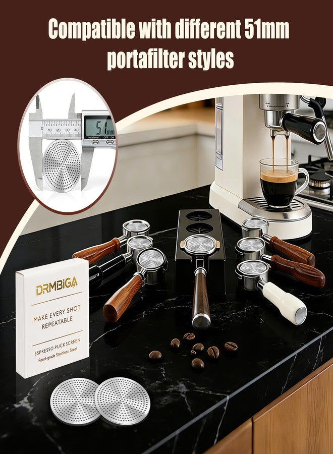 DRMBIGA 51mm Puck Screen 2 Pack, 0.8mm Thickness 150μm Reusable Espresso Puck Screen, Dual-Layer 316 Stainless Steel Coffee Filter Screen for 51mm Portafilter Basket, Even Extraction Barista Tool - Image 2