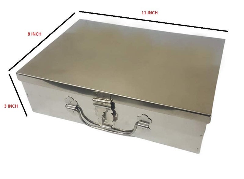 GvanyS ™ Stainless Steel Storage Boxes, Cash Peti, Pooja Peti,Organizer, Vanity Box,Safe Locker Box -11 Inch Storage Box (Steel) (11 inch) - Image 2
