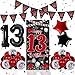 Pounira 13th Birthday Decorations for Boys Girls Red Black Happy 13th Birthday Door Banner Sign Boy 13 Year Old Bday Party Decor Triangle Flag Large 13 Balloons Official 13 Teenager Decorations - Image 2