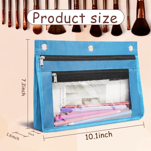 YoeeJob 1 Pack Pencil Pouch for 3 Ring Binder, Expandable Binder Pouches with Zipper, Large Capacity Pen Holder Case with Clear Window School Class Office Organizers, Sky Blue - Image 2