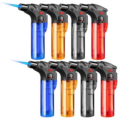 Urgrette 8 Pack Torch Lighters Butane Refillable Lighter Single Jet Flame Windproof Torch Multi Utility Mini Gas Lighter Blow Torch Lighters for Candle Fireplace Camping Grill BBQ Kitchen(No Fuel) - Image 1