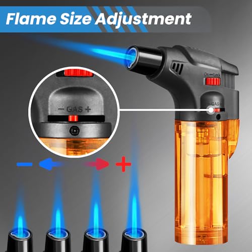 Urgrette 8 Pack Torch Lighters Butane Refillable Lighter Single Jet Flame Windproof Torch Multi Utility Mini Gas Lighter Blow Torch Lighters for Candle Fireplace Camping Grill BBQ Kitchen(No Fuel) - Image 3