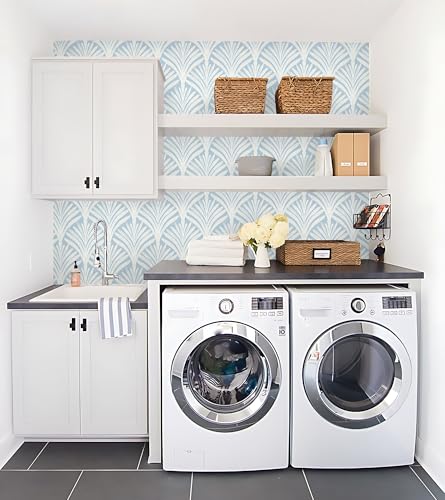 Hopepak 17.3''x197'' Blue Peel and Stick Wallpaper Self Adhesive Removable Wall Paper for Bedroom/Bathroom Modern Geometric Contact Paper for Cabinets Vinyl Rolls - Image 5