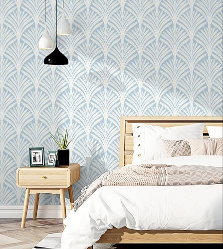 Hopepak 17.3''x197'' Blue Peel and Stick Wallpaper Self Adhesive Removable Wall Paper for Bedroom/Bathroom Modern Geometric Contact Paper for Cabinets Vinyl Rolls - Image 2