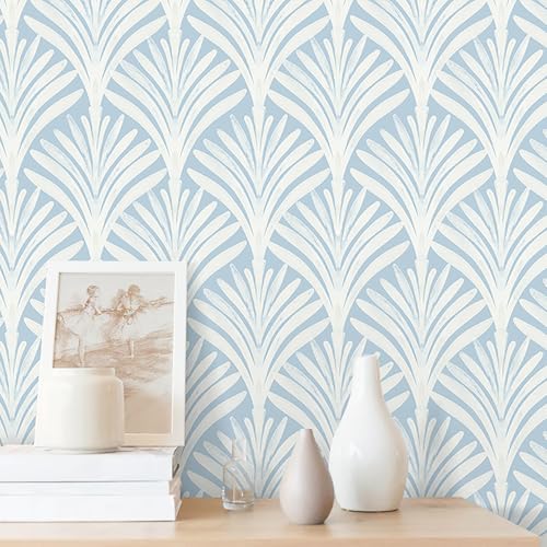 Hopepak 17.3''x197'' Blue Peel and Stick Wallpaper Self Adhesive Removable Wall Paper for Bedroom/Bathroom Modern Geometric Contact Paper for Cabinets Vinyl Rolls - Image 1