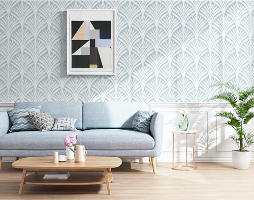 Hopepak 17.3''x197'' Blue Peel and Stick Wallpaper Self Adhesive Removable Wall Paper for Bedroom/Bathroom Modern Geometric Contact Paper for Cabinets Vinyl Rolls - Image 4