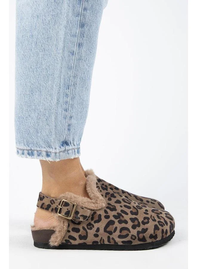 (Holly 2 Fur Leopard) Women's Genuine Leather Belted Buckle Sabo Vizon Sandal.
