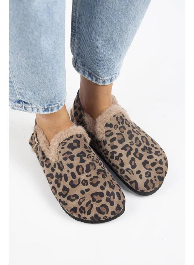 Manijero  (Holly 2 Fur Leopard) Women's Genuine Leather Belted Buckle Sabo Vizon Sandal. for Women | Best Price UAE