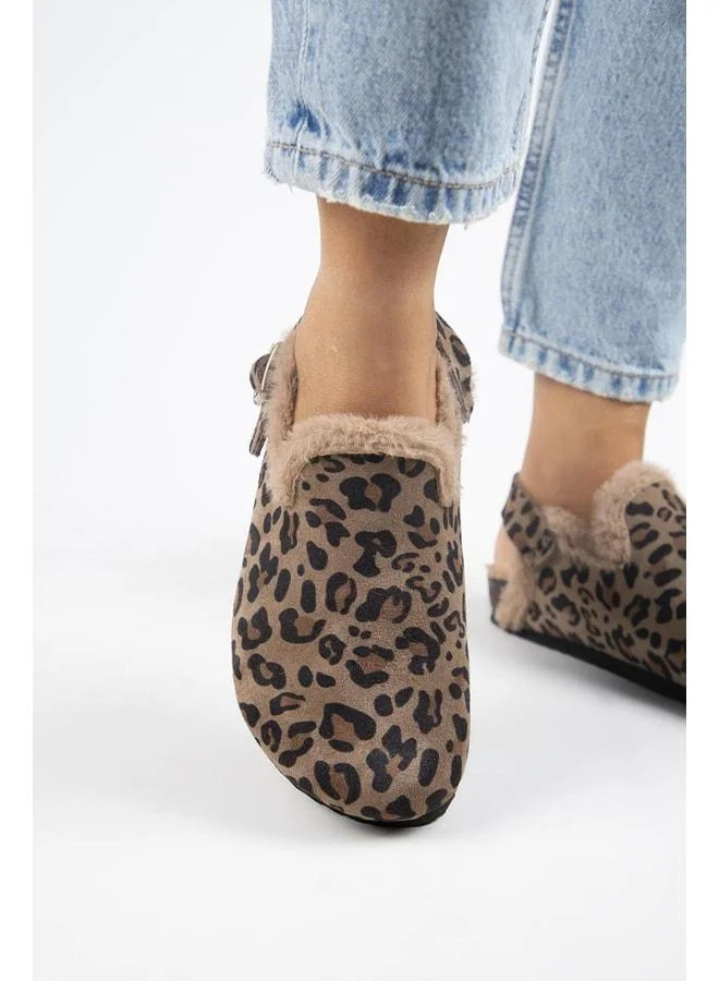 Manijero  (Holly 2 Fur Leopard) Women's Genuine Leather Belted Buckle Sabo Vizon Sandal. for Women | Best Price UAE