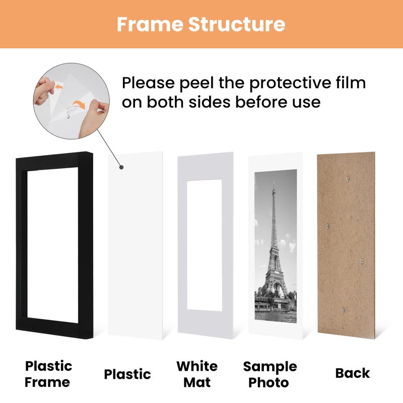 upsimples 9x12 Picture Frame Set of 5 Display Pictures 6x8 with Mat or 9x12 Without Mat Wall Gallery Photo Frames  Black - Image 3
