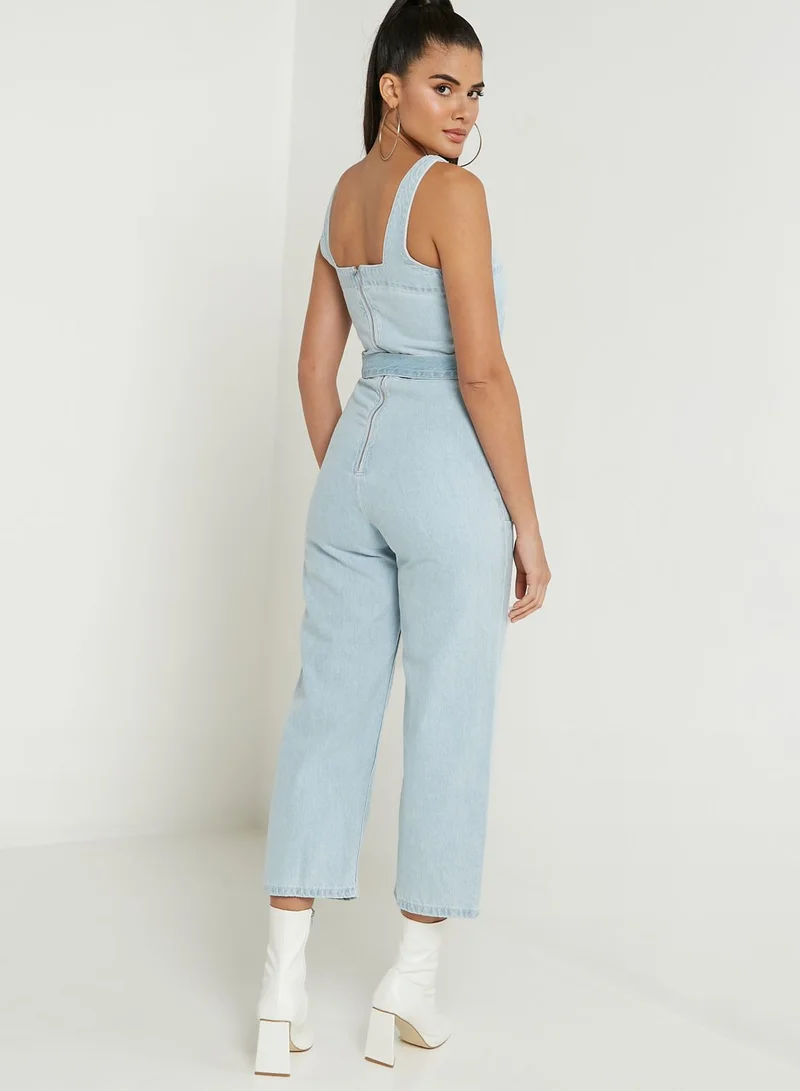 TOPSHOP Pocket Detail Belted Denim Jumpsuit