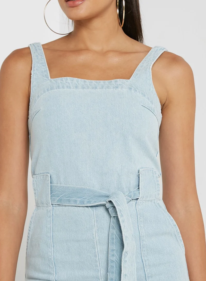 TOPSHOP Pocket Detail Belted Denim Jumpsuit