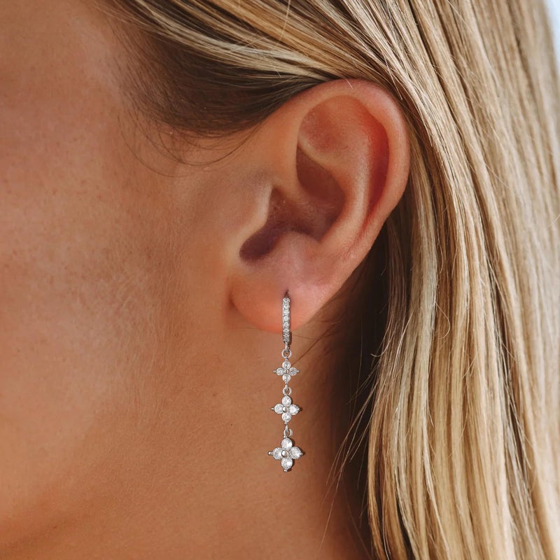 ShineRose Dangle Earrings For Women Trendy 14K Gold Plated Drop Silver Long Dangling Dainty CZ Simple Hanging Jewelry (Silver, A) - Image 3