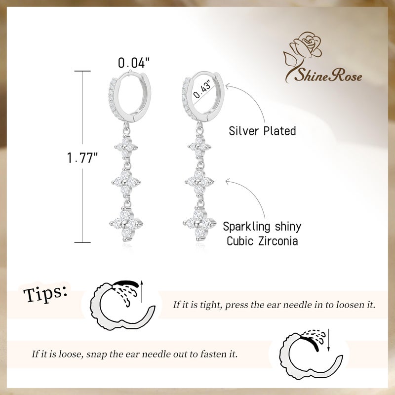 ShineRose Dangle Earrings For Women Trendy 14K Gold Plated Drop Silver Long Dangling Dainty CZ Simple Hanging Jewelry (Silver, A) - Image 4