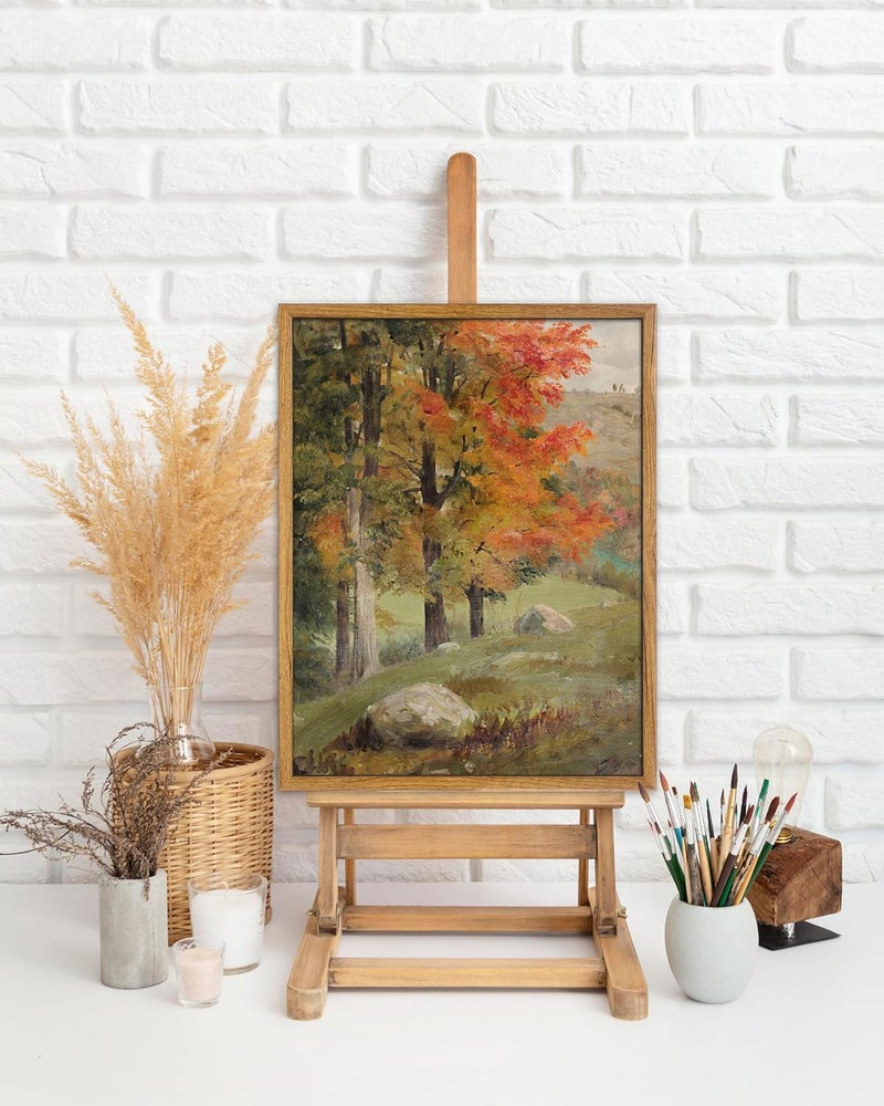 UPWOIGH Framed Wall Art,Autumn Tree Oil Painting Canvas Poster Vintage Fall Landscape Rustic Print Retro Forest Moody Wall Art Living Room Decor 8x10in | Oil Painting Canvas Print, Vintage Fall Forest Scene, Retro Moody Décor, Living Room Accent - Image 3