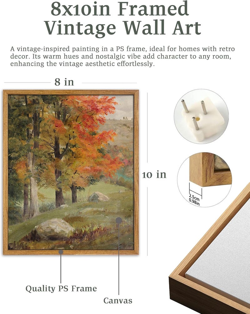 UPWOIGH Framed Wall Art,Autumn Tree Oil Painting Canvas Poster Vintage Fall Landscape Rustic Print Retro Forest Moody Wall Art Living Room Decor 8x10in | Oil Painting Canvas Print, Vintage Fall Forest Scene, Retro Moody Décor, Living Room Accent - Image 2
