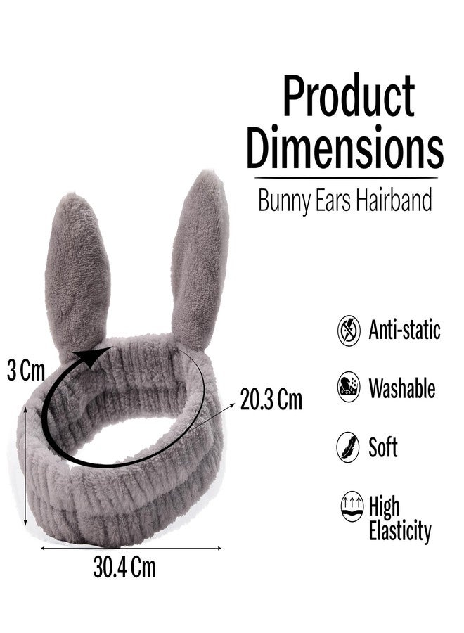 RarePicks Plush Bunny Ear Headband For Women & Girls Soft Elastic Hair Band For Women, Girls, Spa, Makeup, Face Wash, Skincare Routine, Cute Rabbit Ear Design, Beauty (Grey) - Image 2