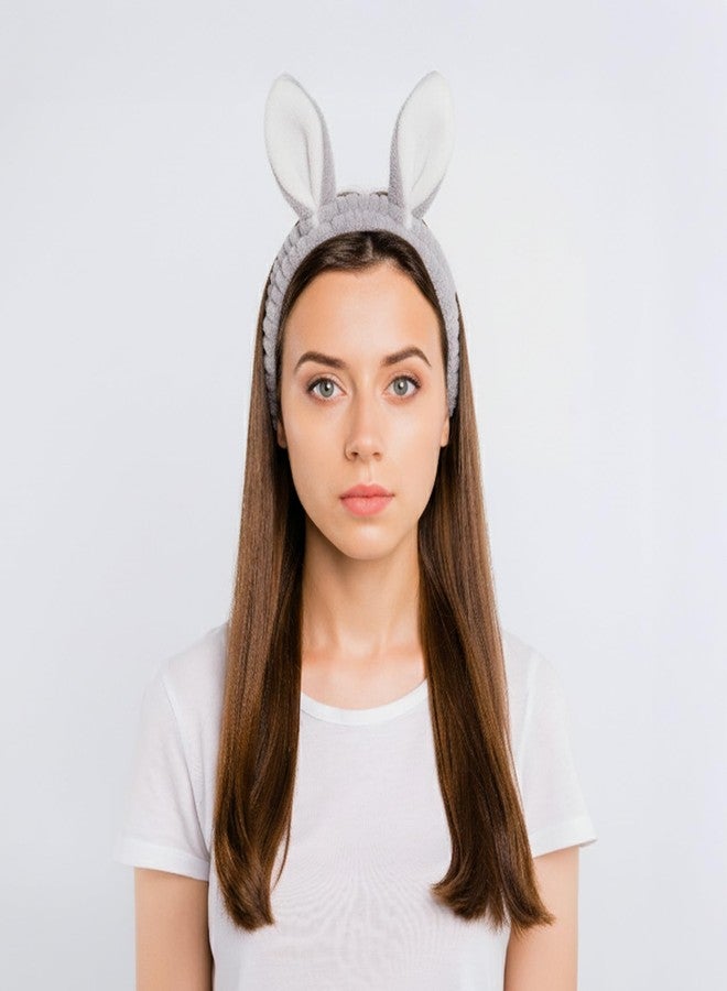 RarePicks Plush Bunny Ear Headband For Women & Girls Soft Elastic Hair Band For Women, Girls, Spa, Makeup, Face Wash, Skincare Routine, Cute Rabbit Ear Design, Beauty (Grey) - Image 5