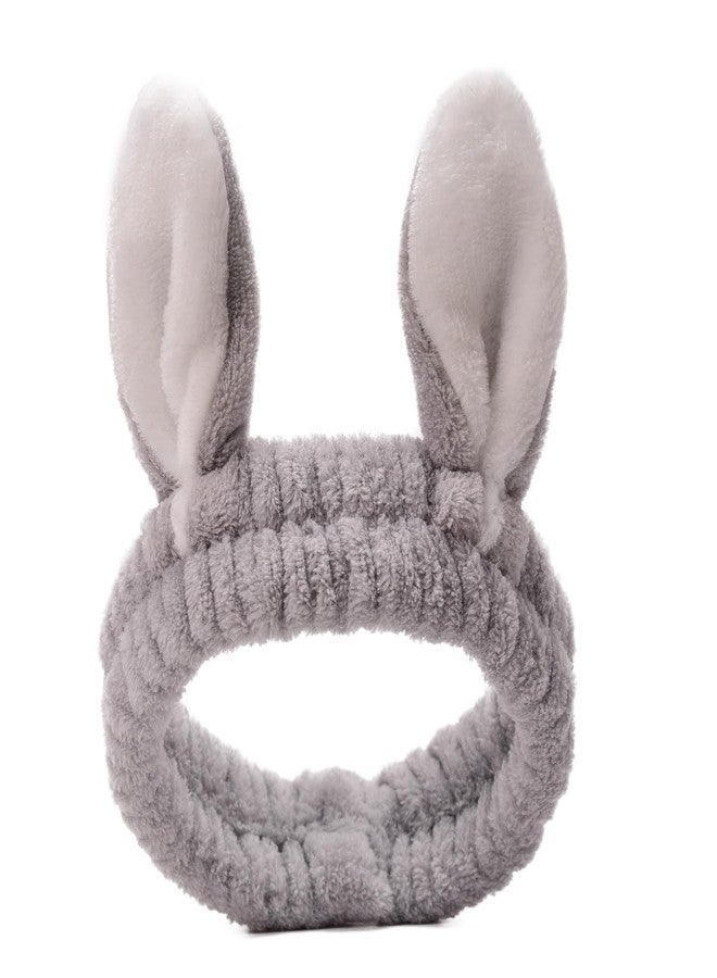 RarePicks Plush Bunny Ear Headband For Women & Girls Soft Elastic Hair Band For Women, Girls, Spa, Makeup, Face Wash, Skincare Routine, Cute Rabbit Ear Design, Beauty (Grey) - Image 1