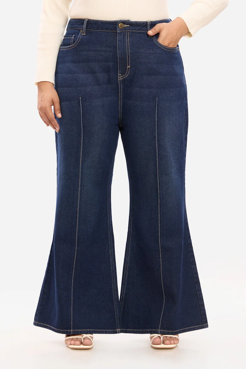 فيرجيو Solid Cotton Denim Bootcut Plus Size Jeans for Women