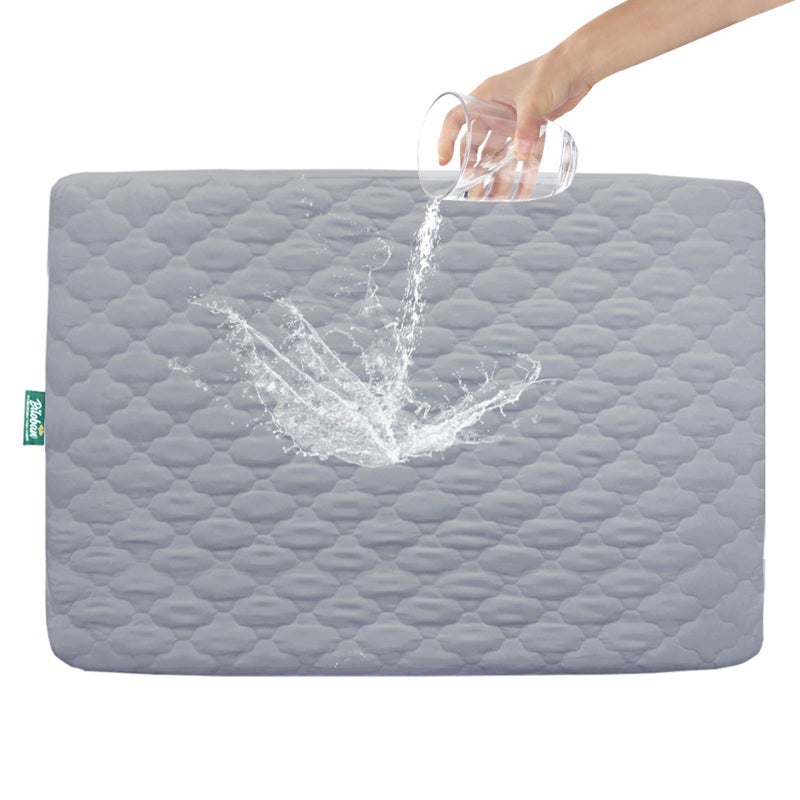 Biloban Pack and Play Sheets Mattress Pad Protector Fitted Waterproof Playard Mattress Cover Compatible with Graco Pack n Play Dream On Me Pamo Babe PlaypenPlayard Sheet Quilted Gray 39 x 27 - Image 2
