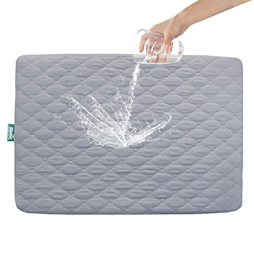 Biloban Pack and Play Sheets Mattress Pad Protector Fitted Waterproof Playard Mattress Cover Compatible with Graco Pack n Play Dream On Me Pamo Babe PlaypenPlayard Sheet Quilted Gray 39 x 27 - Image 1