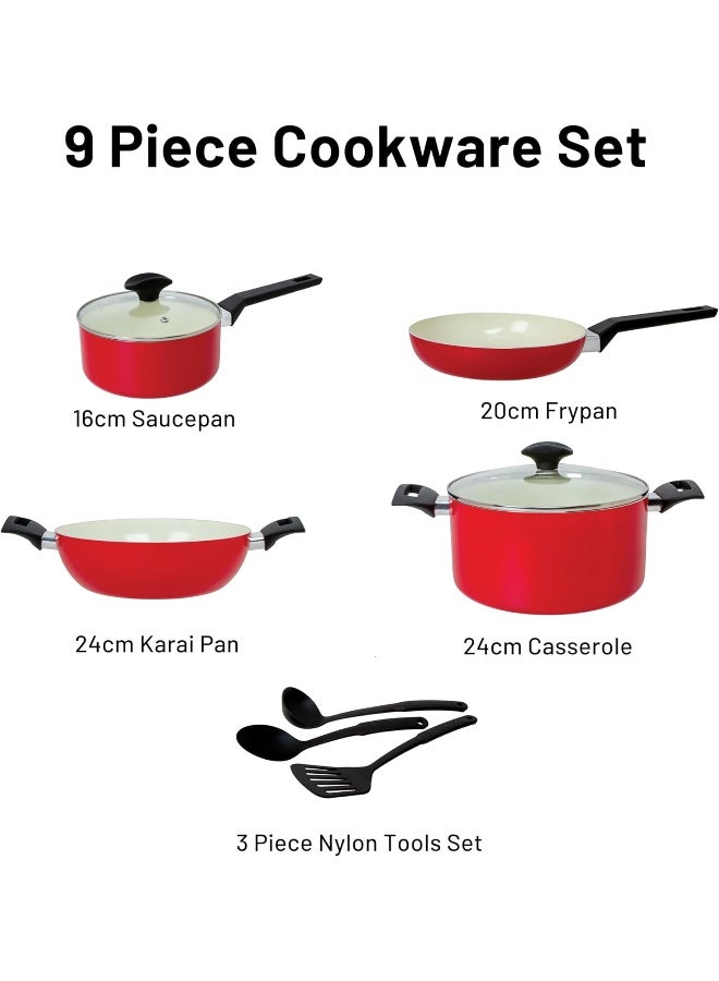 fresh choice فريش تشويس - مجموعة أواني الطهي المصنوعة من الألمنيوم المضغوط 9 قطع خالية من PFAS - Image 2