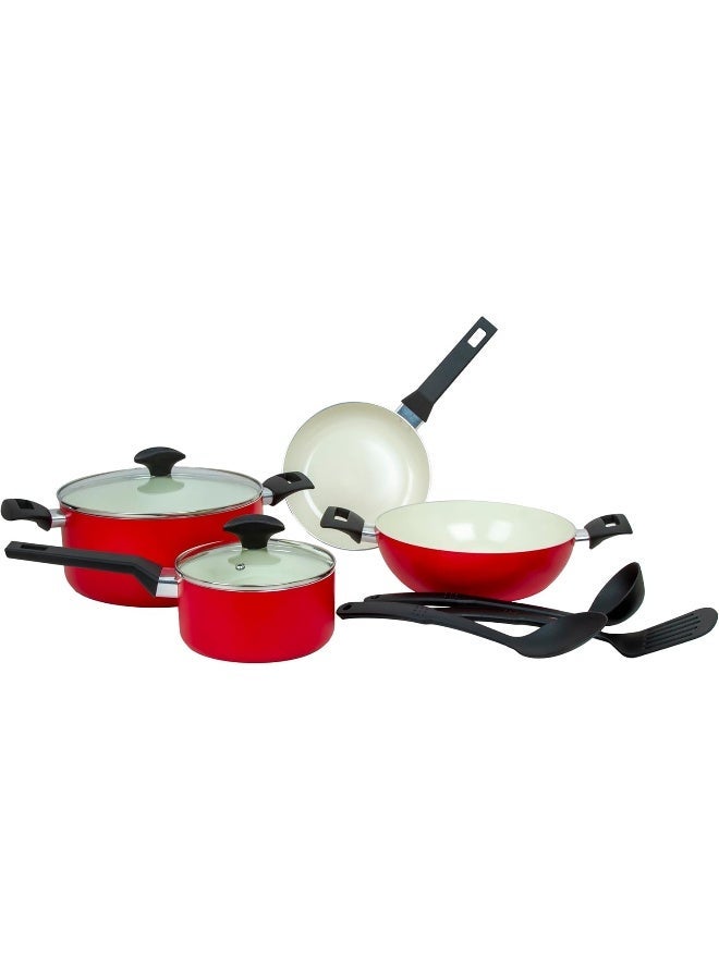 fresh choice فريش تشويس - مجموعة أواني الطهي المصنوعة من الألمنيوم المضغوط 9 قطع خالية من PFAS - Image 1