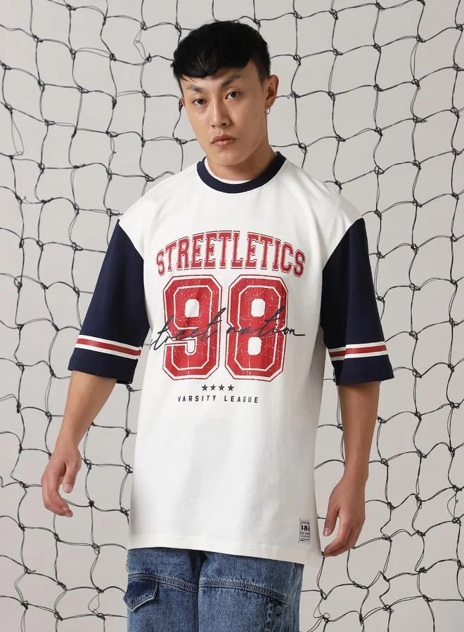 Hubberholme Men Printed Streetletics Varsity Oversized Fit T-Shirt