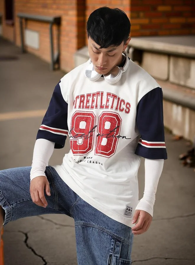Hubberholme Men Printed Streetletics Varsity Oversized Fit T-Shirt