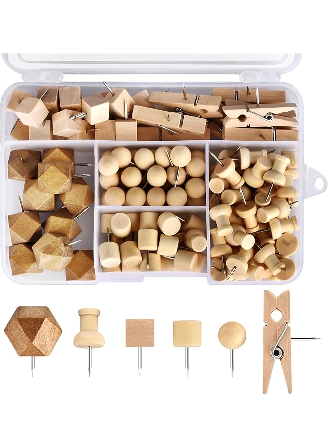 erorex Wood Push Pins 128Pcs Wooden Thumb Tacks Wooden Pins And Tacks Cork Board Thumbtacks Decorative For Cork Boards Map Photos Calendar And Home Office Craft Projects With Box - Image 1