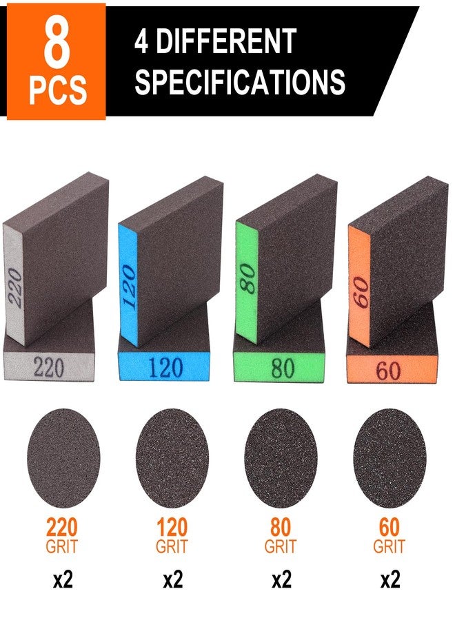 Romeda 8-Pack Sandpaper Block, Four Grits Per Pack 60/80/120/220, Washable and Reusable Handmade Sanding Sponge, Drywall Sandpaper Blocks for Wooden Drywall Sheetrock and Metal Glazing - Image 3