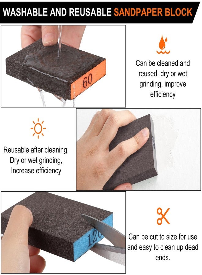 Romeda 8-Pack Sandpaper Block, Four Grits Per Pack 60/80/120/220, Washable and Reusable Handmade Sanding Sponge, Drywall Sandpaper Blocks for Wooden Drywall Sheetrock and Metal Glazing - Image 5
