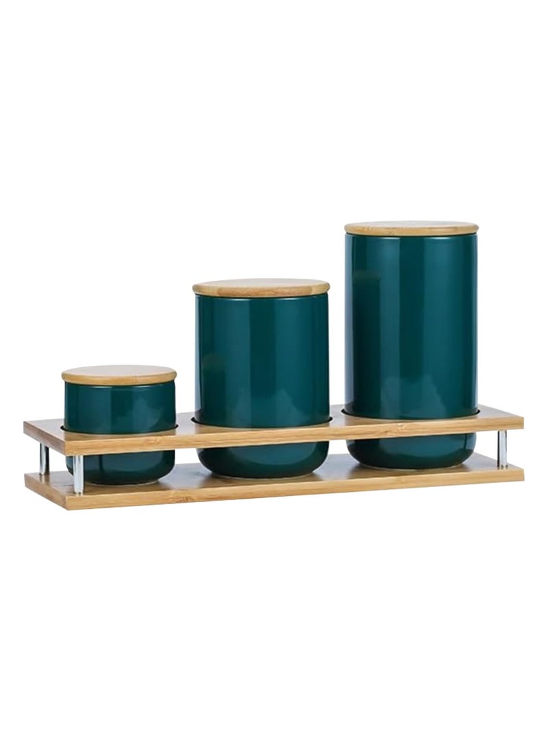 UMAI Ceramic Jars Set with Bamboo Lid & Stand | 3 Pieces Kitchen Storage Containers Set - 260ml, 800ml & 1000ml|Air Tight & Multipurpose|Premium Packaging|Kitchen Organizer Items and Storage|Green - Image 1