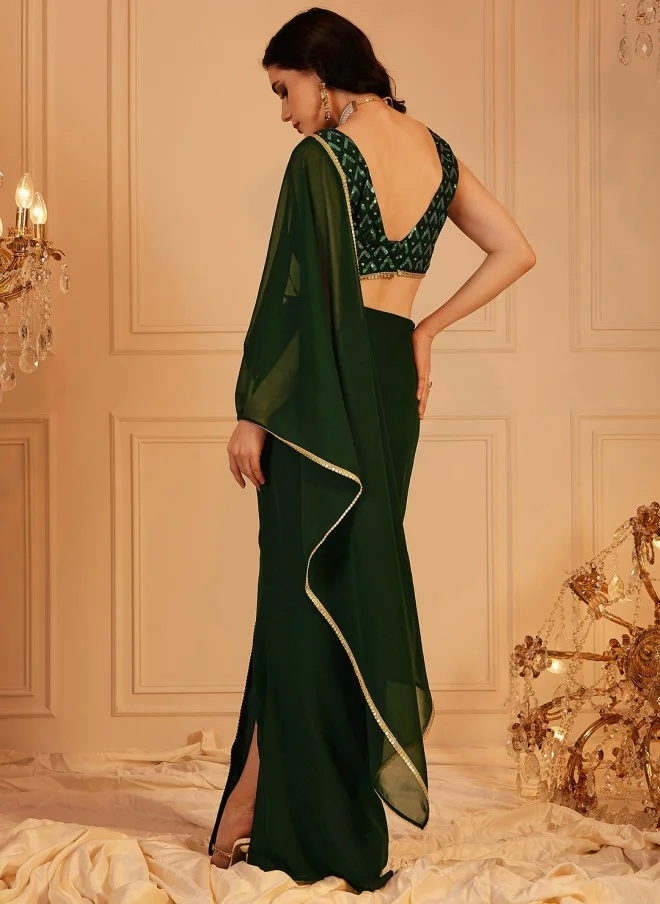 Indo Street Embellished V Neck Top & Skirt Set for Women