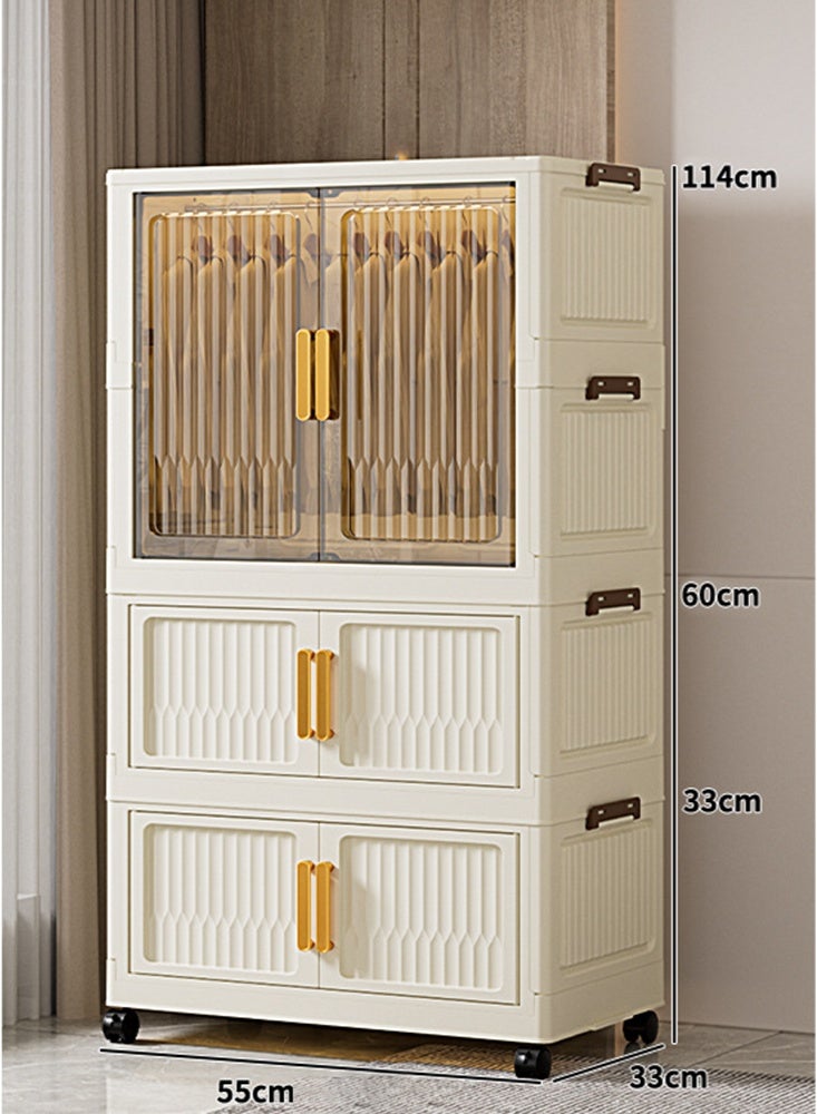 CozyNest Freestanding Portable Wardrobe Closet Organizer 55cm Wide with Hanging Rod & Doors, Foldable Stackable Clothes Storage Bins with Lids, Dustproof Collapsible Garment Cabinet with Wheels for Bedroom, Dorm & Office - Image 5