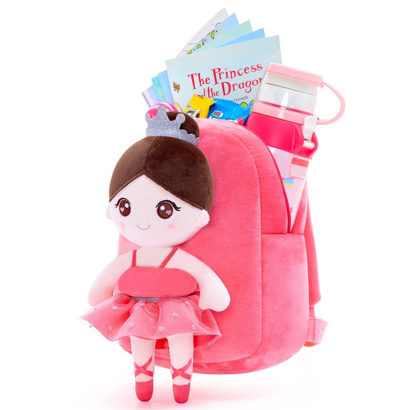 Gloveleya Toddler Backpack Soft Baby Girl Gifts with soft ballerina doll Coral Age 2 - Image 4