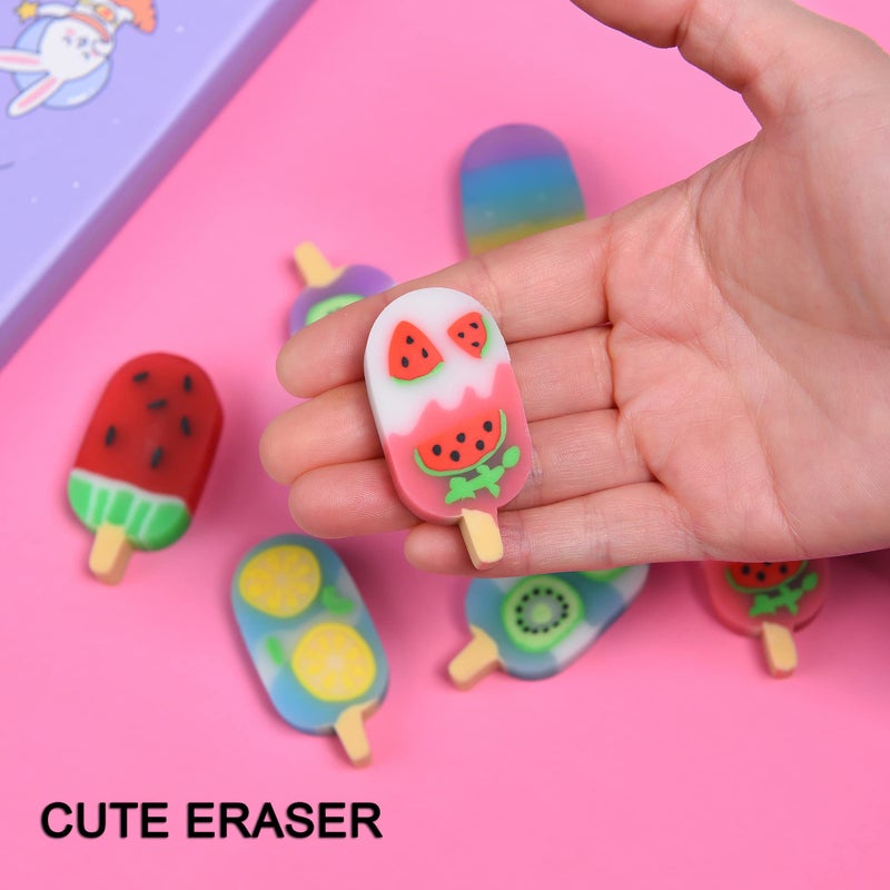 DOMG 16Pcs Ice Cream Erasers for Kids, Cute Fruit Shaped Fun Food Eraser for Classroom Rewards Party Favors - Image 3