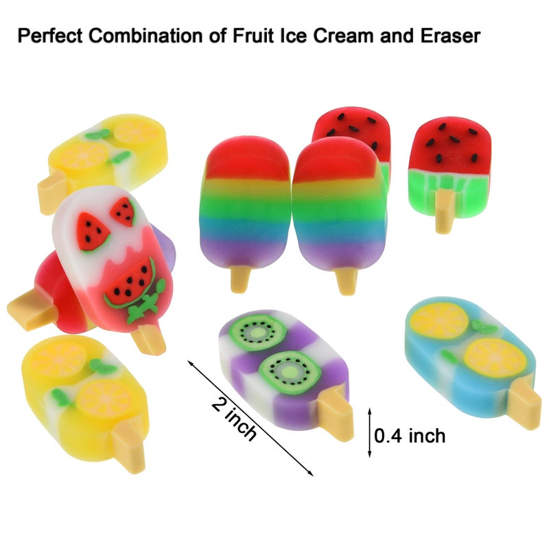 DOMG 16Pcs Ice Cream Erasers for Kids, Cute Fruit Shaped Fun Food Eraser for Classroom Rewards Party Favors - Image 2