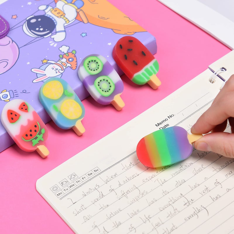 DOMG 16Pcs Ice Cream Erasers for Kids, Cute Fruit Shaped Fun Food Eraser for Classroom Rewards Party Favors - Image 5